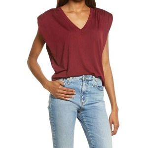 Treasure & Bond Shoulder Pad T-shirt In Burgundy Stem | ModeSens